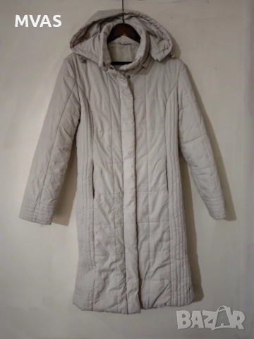 -75% Светло бежово екрю дамско дълго яке парка с качулка S размер