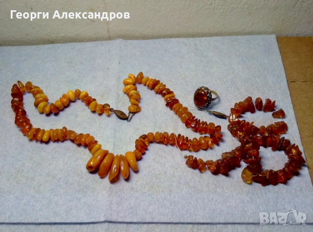 3 Стари КЕХЛИБАРЕНИ БИЖУТА Ар НУВО Пръстен и 2 Колиета 100% НАТУРАЛЕН БАЛТИЙСКИ КЕХЛИБАР Янтар Amber, снимка 2 - Антикварни и старинни предмети - 53480260