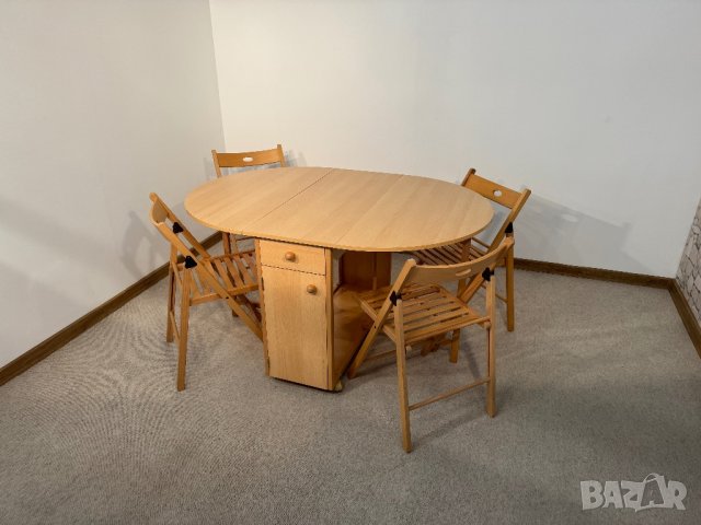 Разтегателна маса със 4 сгъваеми стола, сет , снимка 4 - Маси - 44274314