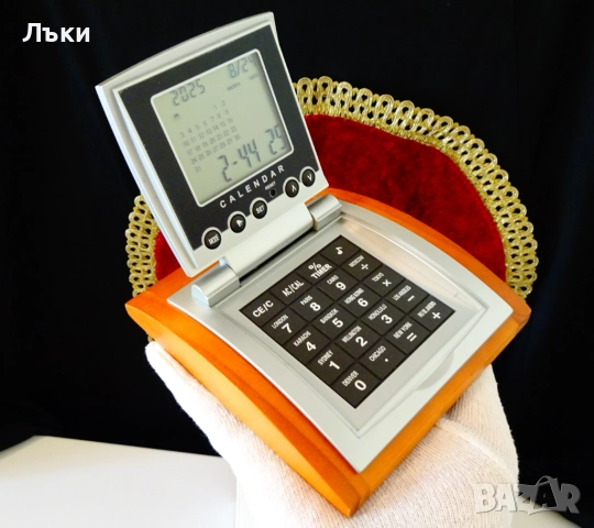 Настолен часовник,будилник,календар,дървена основа. , снимка 3 - Декорация за дома - 51523836