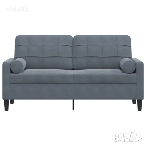 vidaXL 2-местен диван с декоративни възглавници тъмносив 140 см кадифе, снимка 3 - Дивани и мека мебел - 56146869