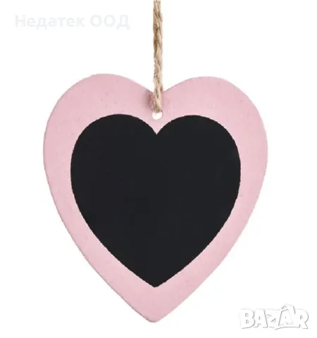 Дървена декоративна висяща дъска сърце, 8x8 см