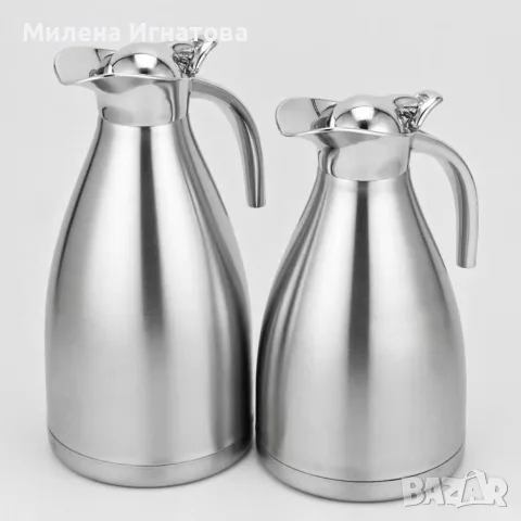 Комплект от 2 термоса Cheffinger 1L + 1.5L сребрист чайник, снимка 4 - Термоси - 55955891