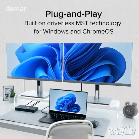 Plugable USB C докинг станция с 2 HDMI порта 4K 60Hz,65W,1xUSB-C,3xUSB, снимка 4 - Други - 44477229