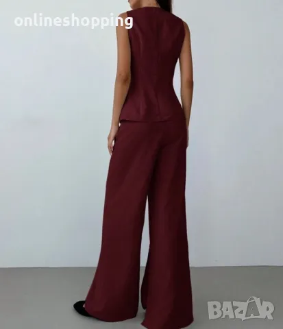 Елегантен дамски сет бордо панталон и елек, снимка 3 - Комплекти - 49832688