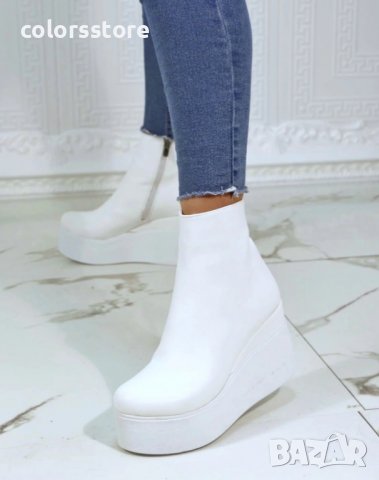 Боти на платформа - бяла кожа с бяло ходило - 130K, снимка 4 - Дамски боти - 39300984
