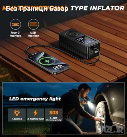 Нов Преносим авто компресор 12V/Безжичен 150 PSI манометър LCD Помпа, снимка 8 - Друга електроника - 53685993