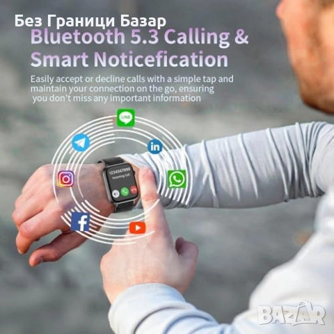 Нов черен мъжки Смарт часовник 1.85 HD Bluetooth разговори 100+ спорта IP68, снимка 4 - Смарт гривни - 52875028