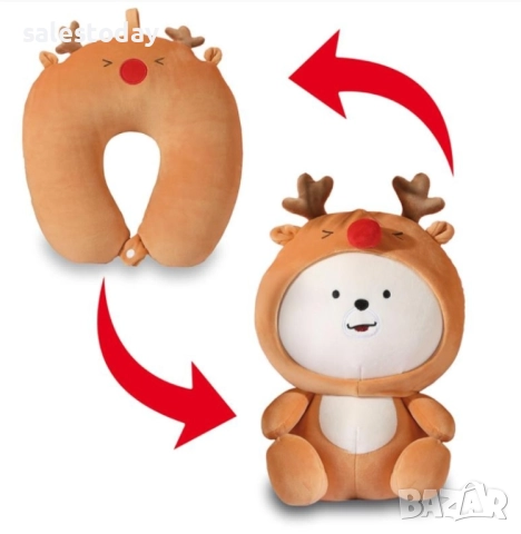  Детска въглавница за път, 2 в 1, Еленче, Плюш 