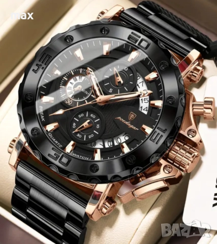 Кварцов часовник с 6 стрелки и дата ,фосфорисциращ,водоустойчив.