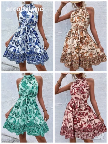 Дамска модна лятна рокля с флорални мотиви, 4цвята 