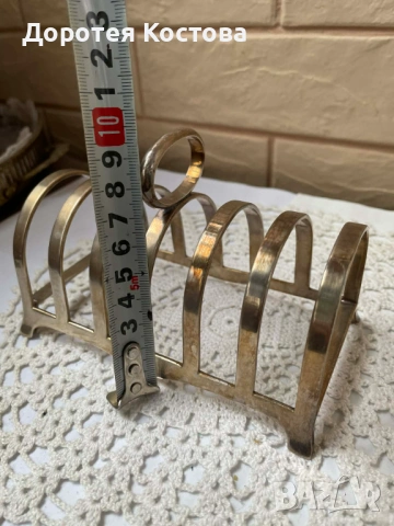 Красива посребрена поставка за 6 филийки от Англия, снимка 8 - Антикварни и старинни предмети - 53332261