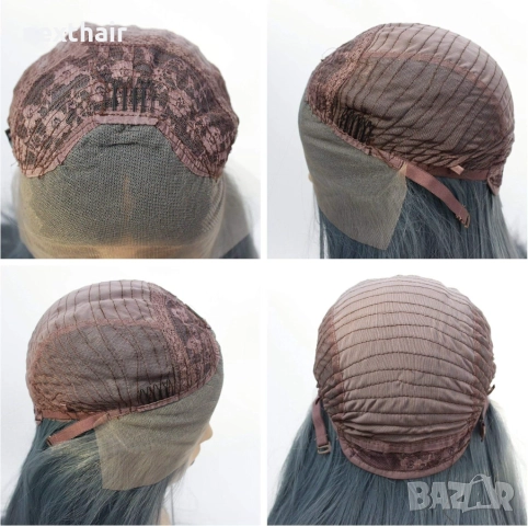 Модерна синьо-сива права перука - 80 см с лейс фронт 13×4, снимка 8 - Аксесоари за коса - 52729781