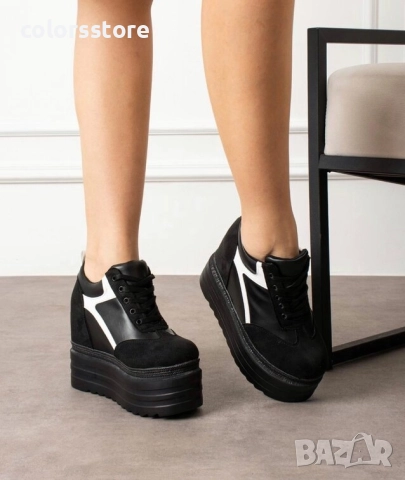 Кецове на платформа - черно с бяло - SJN80 