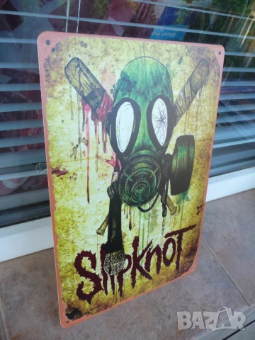 Метална табела музика Slipknot метъл маски бухалки противогаз група яка забива, снимка 2 - Декорация за дома - 51152901