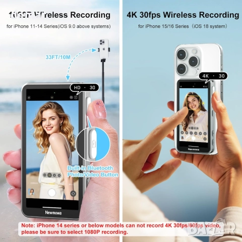 Newmowa Магнитен монитор с тъчскрийн за влог/селфи, 4-инчов, снимка 4 - Селфи стикове, аксесоари - 51878249