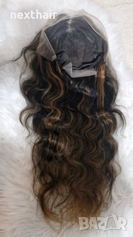 Естествена черна чуплива перука от бразилска човешка коса с руси кичури 75 см - Lace Front 13x6, снимка 9 - Аксесоари за коса - 53136499