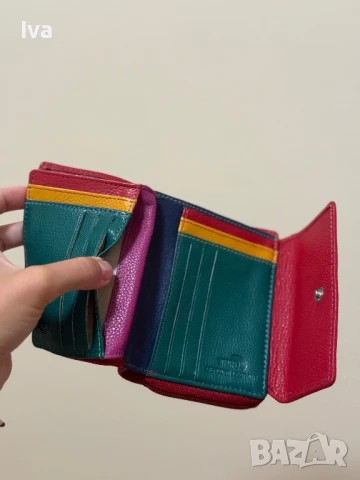 Червено портмоне естествена кожа, снимка 2 - Портфейли, портмонета - 51430138