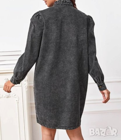 Макси модерна дънкова рокля с метални копчета в изтъркано черно, снимка 2 - Рокли - 40812791