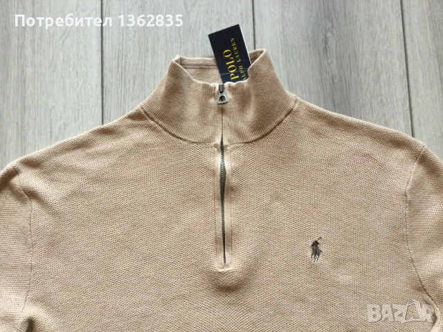 НОВ оригинален бежов пуловер фланела POLO RALPH LAUREN размер M от САЩ, снимка 2 - Пуловери - 53720112