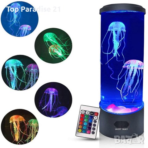 Настолна LED нощна лампа аквариум с медузи.
