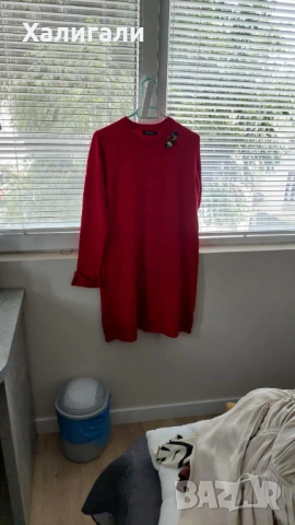 Червена рокля с А силует от фино плетиво M/L, снимка 3 - Рокли - 51759957