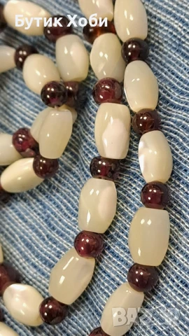 Старинен гердан от естествен седеф и гранати, снимка 3 - Антикварни и старинни предмети - 50444210