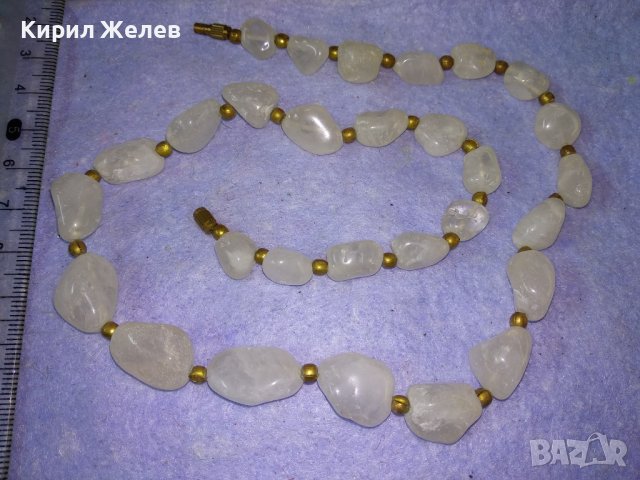 СТАРО СКЪПОЦЕННО КОЛИЕ НАТУРАЛЕН МЛЕЧЕН КВАРЦ с БРОНЗОВА ЗАКОПЧАЛКА на ВИНТ 34673, снимка 2 - Антикварни и старинни предмети - 39193212