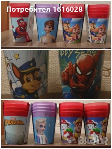Комплекти от 4 бр.чаши с Елза и Анна,Пес Патрул и Спайдърмен.