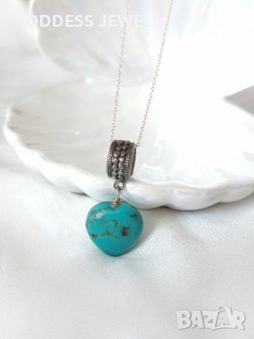 Колие Turquoise Heart 462, снимка 3 - Колиета, медальони, синджири - 41039243