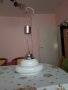 Бял стъклен полилей с метална дръжка , снимка 1 - Лампи за стена - 41356242