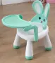 Детско столче с масичка за хранене и игра, ментово, зайче, снимка 1