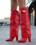 Ботуши на ток - червена кожа - KD105, снимка 2