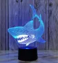 Холограмна 3D LED лампа Акула,RGB Седемцветен Интелигентен Контрол,USB/батерия, снимка 3