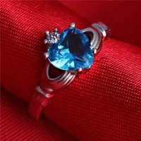 Дамски пръстен със син циркон - сърце, снимка 6 - Пръстени - 41865759