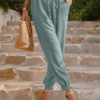 Едноцветен дамски панталон с еластична талия, 5цвята - 023, снимка 17 - Панталони - 41579463