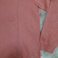 НЕВЕРОЯТНО КРАСИВА блуза от много фино тънко плетиво в цвят праскова със сребриста нишка в тъканта, снимка 2 - Блузи с дълъг ръкав и пуловери - 38778462
