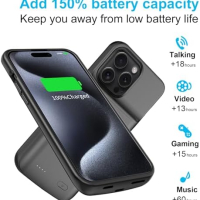 Нов 8500mAh Кейс Батерия за телефон iPhone 15 Pro Max/Plus Айфон Power Bank, снимка 3 - Калъфи, кейсове - 44570581