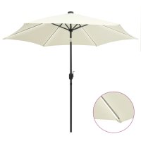 Чадър с LED светлини и алуминиев прът, 300 см, пясъчнобял, снимка 1 - Градински мебели, декорация  - 40878551