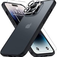 Нов Комплект Матов калъф кейс за iPhone 14 Pro Max+2 протектора за екран и 2 за обектива на камерата, снимка 1 - Калъфи, кейсове - 41993919