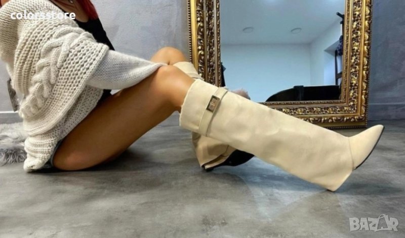 Ботуши на платформа - бежова кожа - K-40, снимка 1