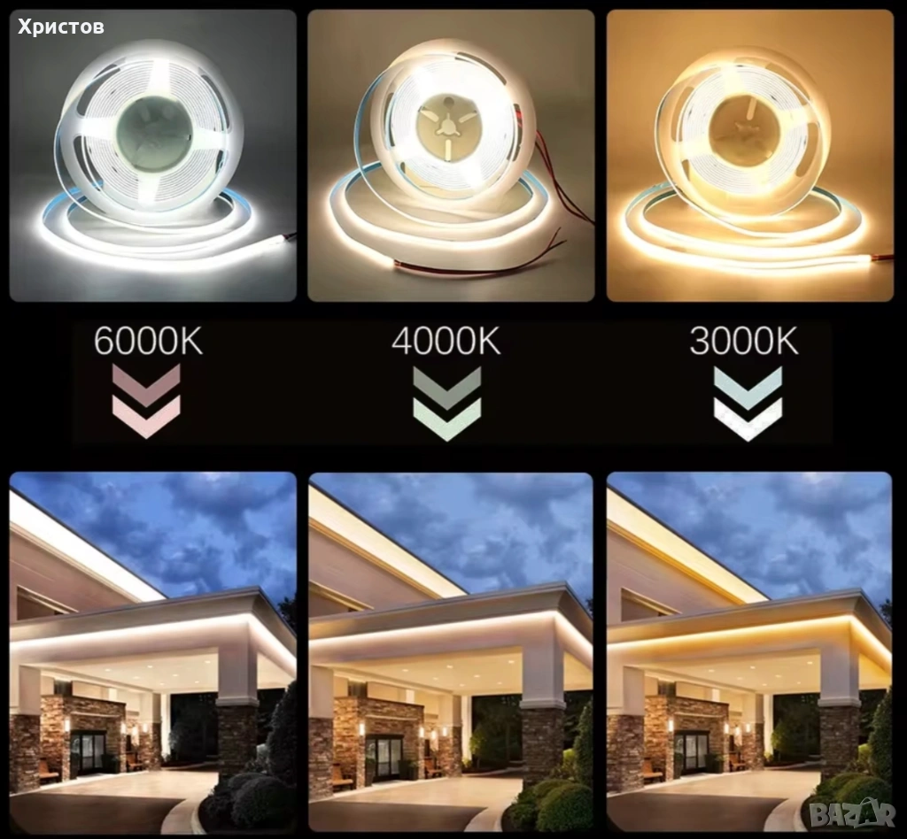 COB LED лента 12V - 4000K, снимка 1