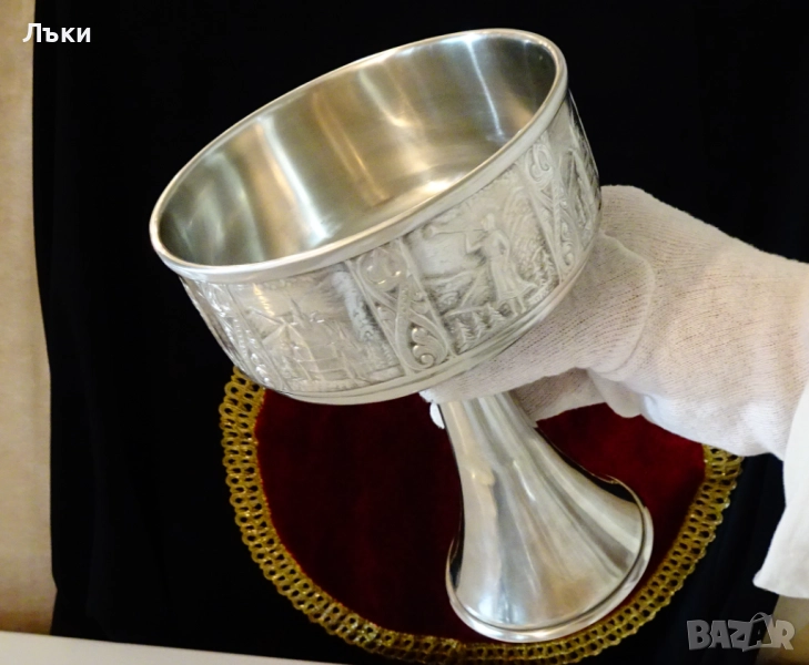 Викингски калаен бокал за вино,чаша 18 см.,500 мл.,Дракон , снимка 1