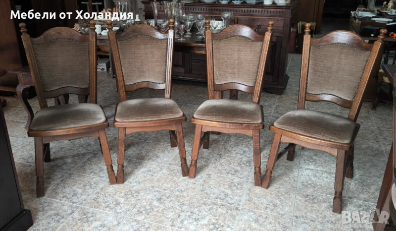 4 дъбови стола с дамаска, снимка 1