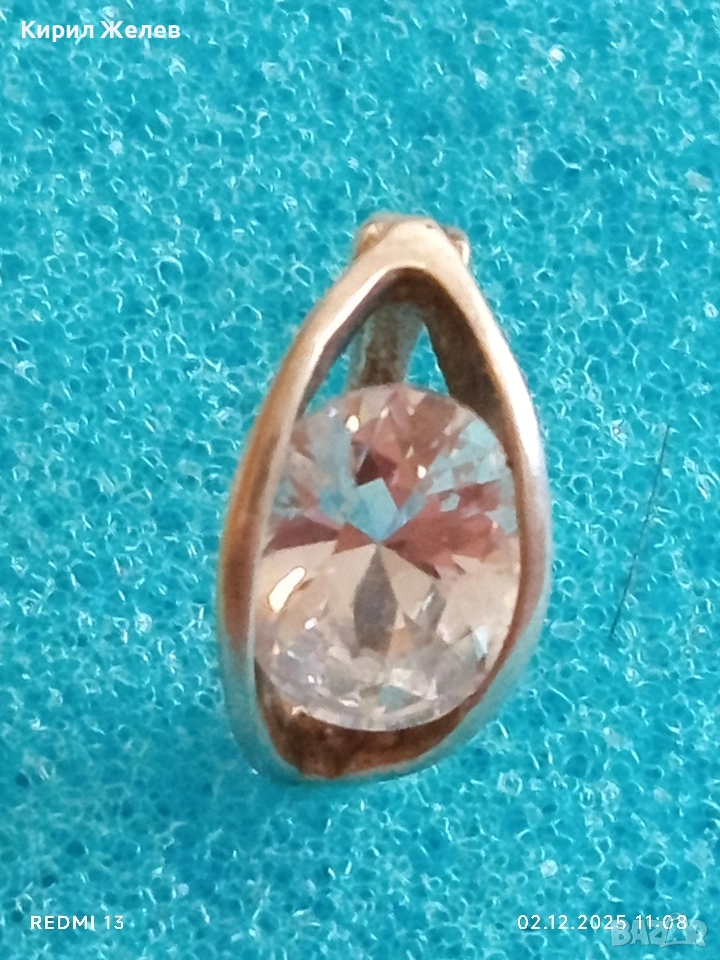 Изящна скъпоценна обеца с голям камък майсторска изработка 52413, снимка 1