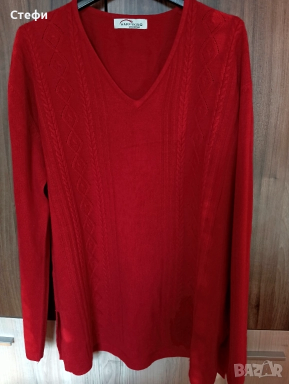 Дамски пуловер червен 3XL/4XL, снимка 1