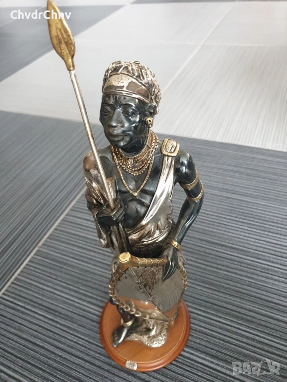 CIARTE Blackmoor статуетка посребрен резин 39см/италианска фигура на негър-войн/злато-сребро 925, снимка 1