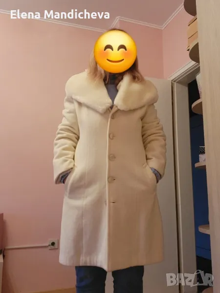Бяло Шампанско палто яке връхна дреха с пухена яка , снимка 1