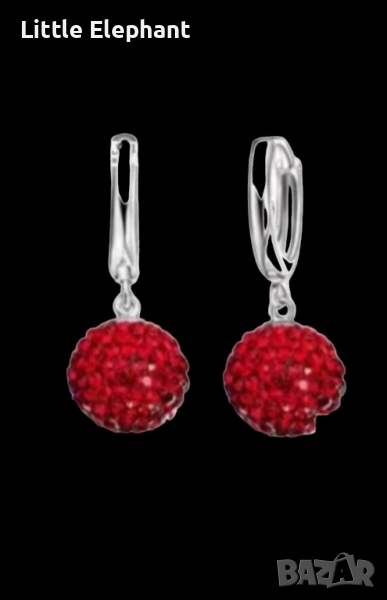 Сребърни висящи обеци,колекция"Ball",red/нови, снимка 1
