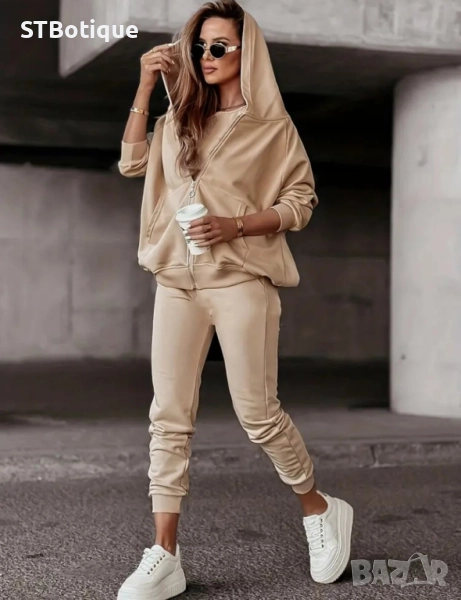 🌸 STBoutique – Дамски Стилен Бежов Комплект със Суитшърт и Панталони 🌸, снимка 1